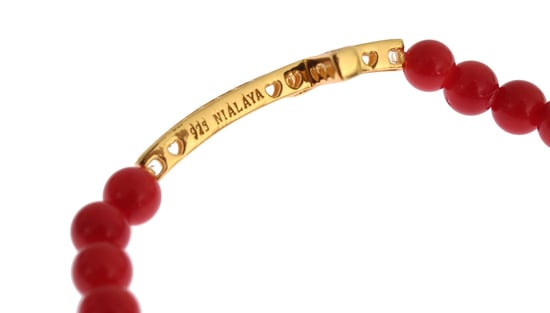 Nialaya Rotes Korallen Gold CZ Kreuz 925 Silberarmband - Image 4