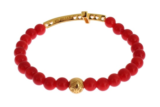Nialaya Rotes Korallen Gold CZ Kreuz 925 Silberarmband - Image 5