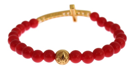 Nialaya Rotes Korallen Gold CZ Kreuz 925 Silberarmband - Image 6