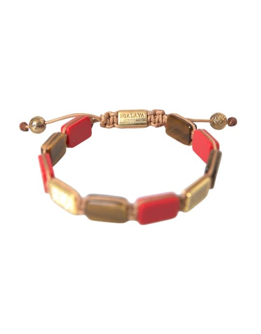 Nialaya CZ Tigerauge Rote Koralle 925 Silber Herrenarmband - Image 3
