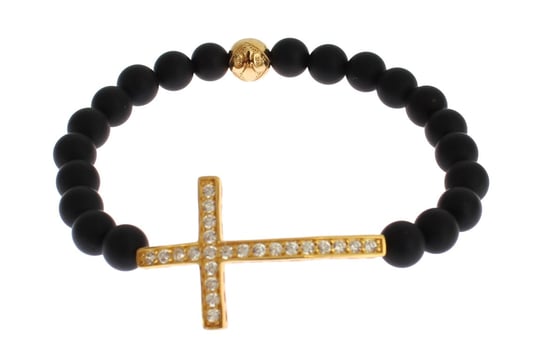 Nialaya Matte Onyxstein Gold CZ Kreuz 925 Silberarmband - Image 2