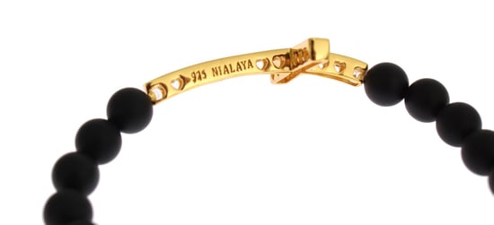 Nialaya Matte Onyxstein Gold CZ Kreuz 925 Silberarmband - Image 4