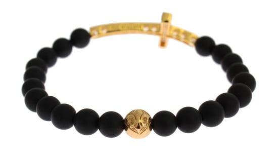 Nialaya Matte Onyxstein Gold CZ Kreuz 925 Silberarmband - Image 5