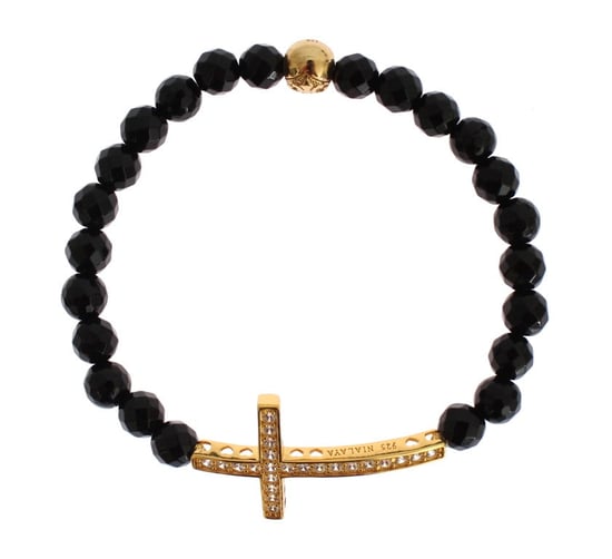 Nialaya Achatstein Gold CZ Kreuz 925 Silberarmband - Image 1