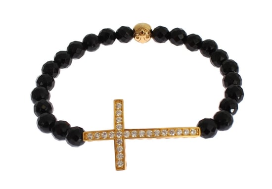 Nialaya Achatstein Gold CZ Kreuz 925 Silberarmband - Image 2