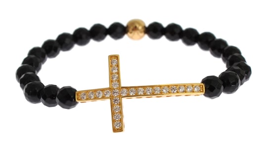 Nialaya Achatstein Gold CZ Kreuz 925 Silberarmband - Image 3
