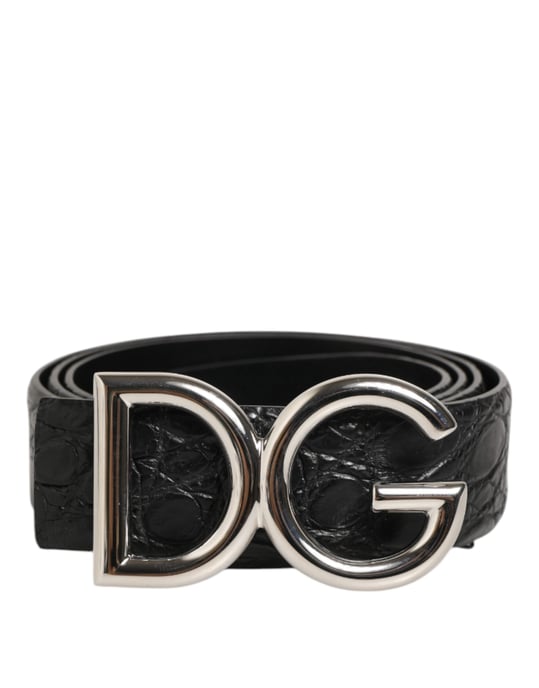 Dolce & Gabbana Schwarzer Exotischer Leder-Gürtel mit DG-Logo-Schnalle - Image 2