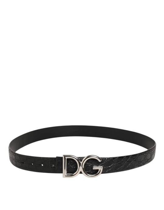 Dolce & Gabbana Schwarzer Exotischer Leder-Gürtel mit DG-Logo-Schnalle - Image 4