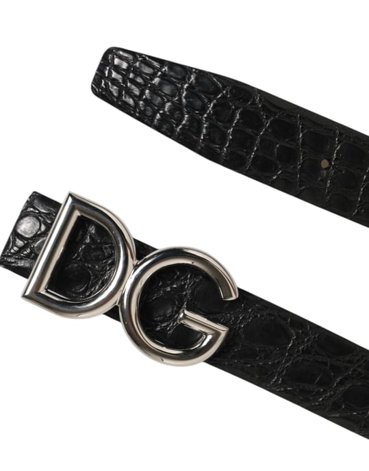 Dolce & Gabbana Schwarzer Exotischer Leder-Gürtel mit DG-Logo-Schnalle - Image 5