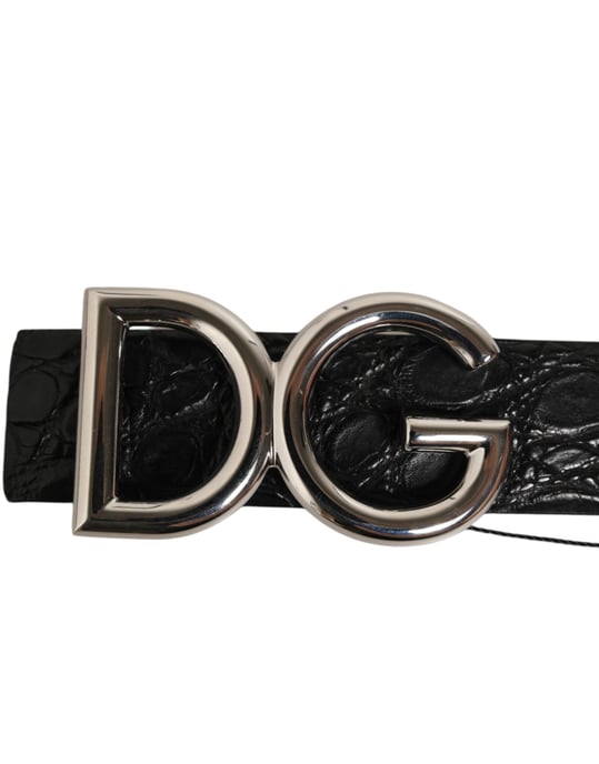 Dolce & Gabbana Schwarzer Exotischer Leder-Gürtel mit DG-Logo-Schnalle - Image 6
