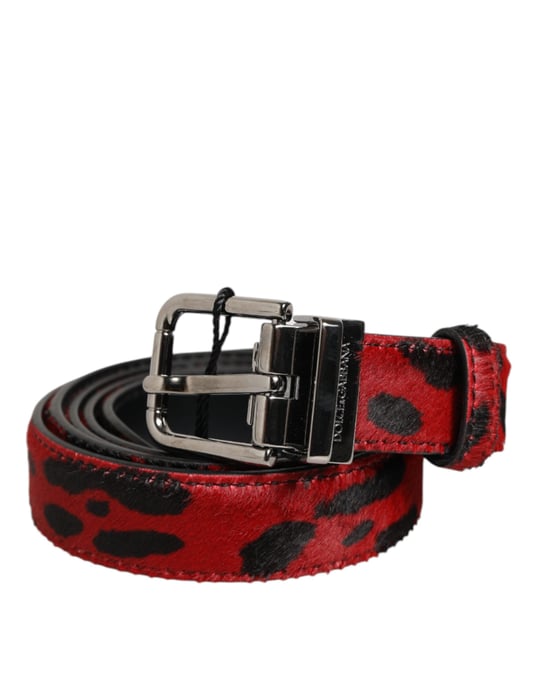 Dolce & Gabbana Roter Schwarzer Ponyleder Gürtel mit Metallverschluss für Herren - Image 1
