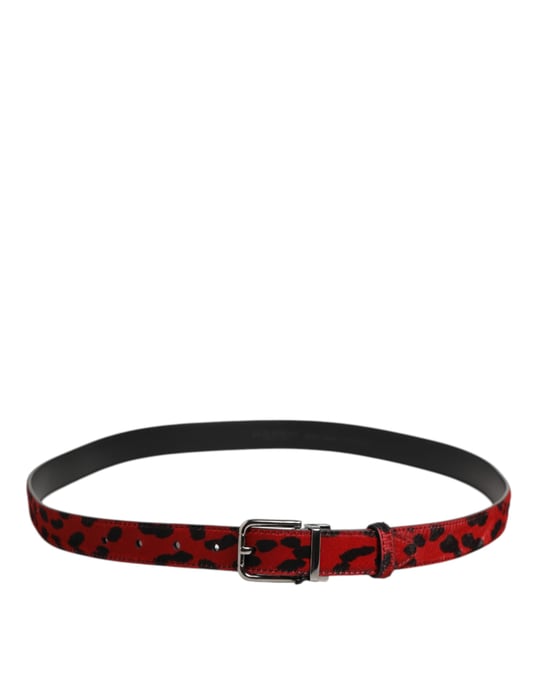 Dolce & Gabbana Roter Schwarzer Ponyleder Gürtel mit Metallverschluss für Herren - Image 4