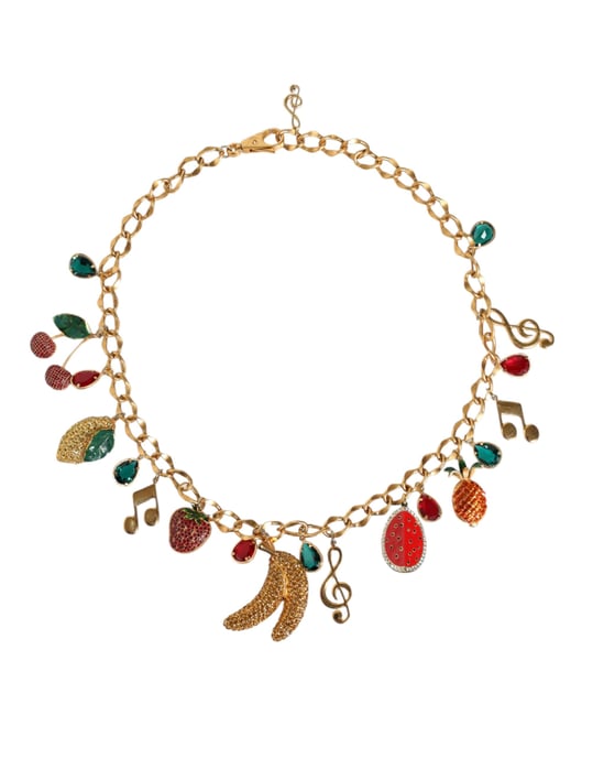Dolce & Gabbana Goldfarbener Messing Gürtel mit fruchtigen Kristallverzierungen - Image 1
