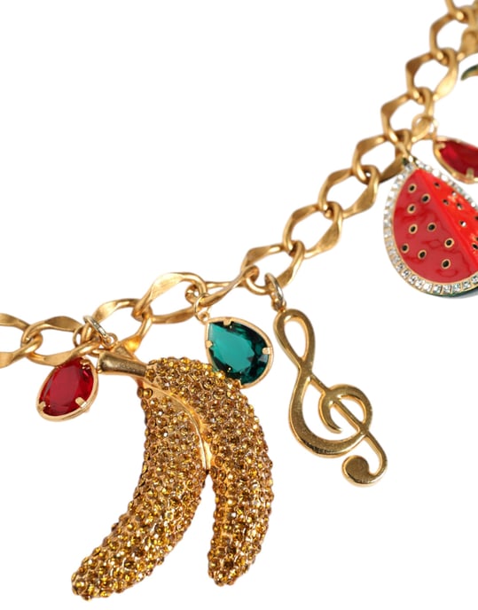 Dolce & Gabbana Goldfarbener Messing Gürtel mit fruchtigen Kristallverzierungen - Image 3