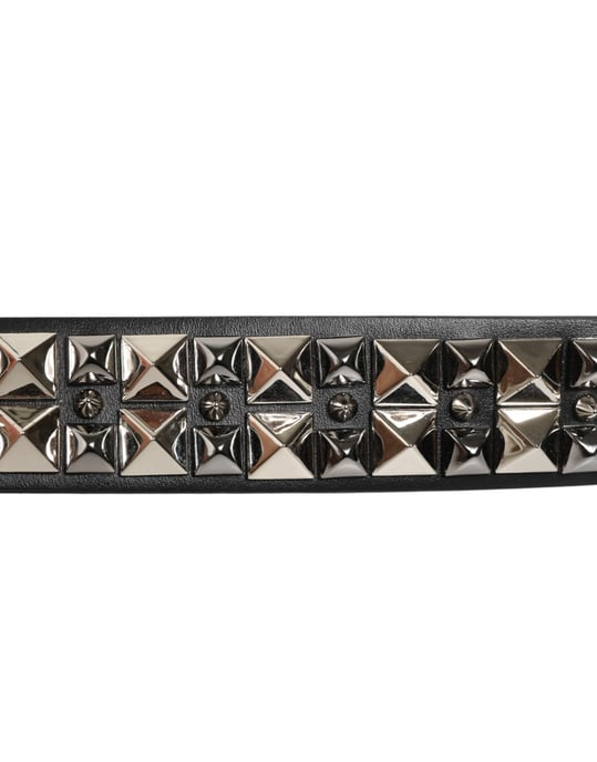 Dolce & Gabbana Schwarzer Kalbsledergürtel mit Nieten und Silberner Schnalle - Image 5
