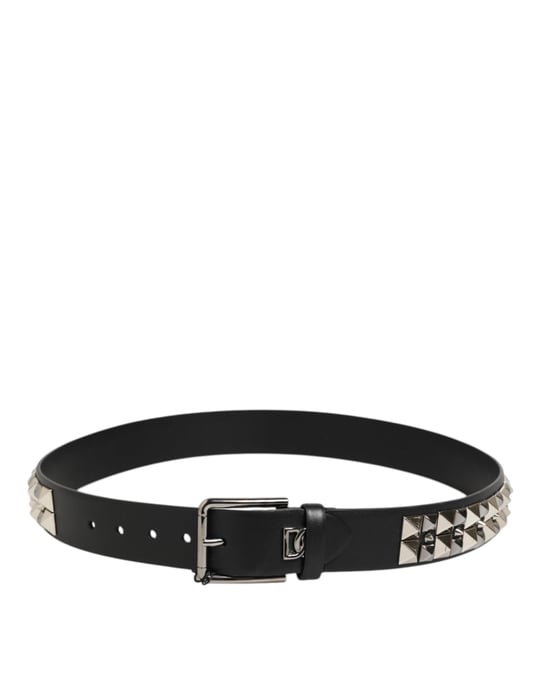 Dolce & Gabbana Schwarzer Kalbsledergürtel mit Nieten und Silberner Schnalle - Image 6