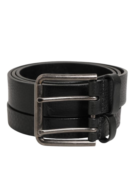 Dolce & Gabbana Schwarzer Doppelriemen Leder Gürtel mit Silberner Schnalle - Image 2