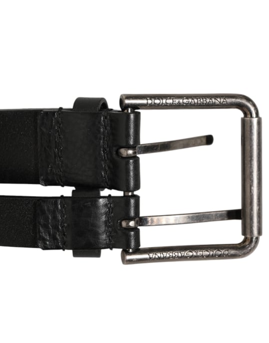 Dolce & Gabbana Schwarzer Doppelriemen Leder Gürtel mit Silberner Schnalle - Image 3
