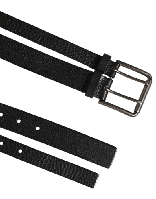 Dolce & Gabbana Schwarzer Doppelriemen Leder Gürtel mit Silberner Schnalle - Image 5