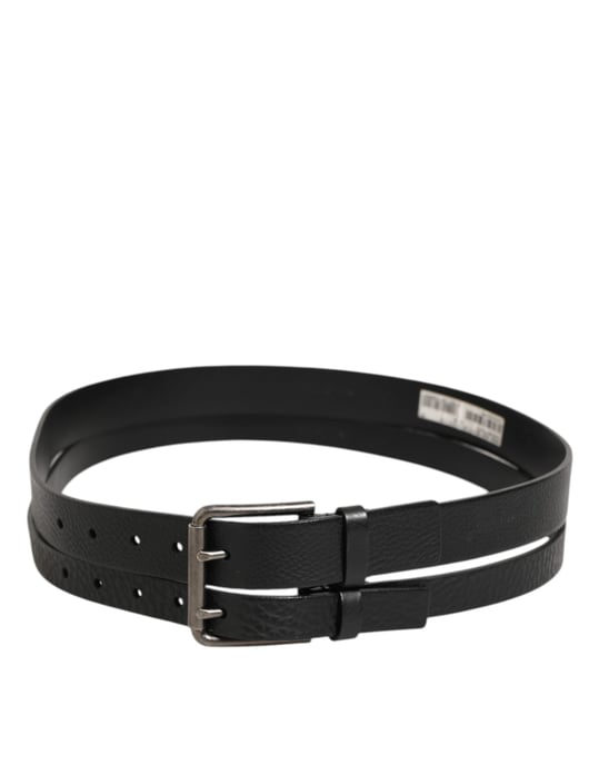 Dolce & Gabbana Schwarzer Doppelriemen Leder Gürtel mit Silberner Schnalle - Image 6