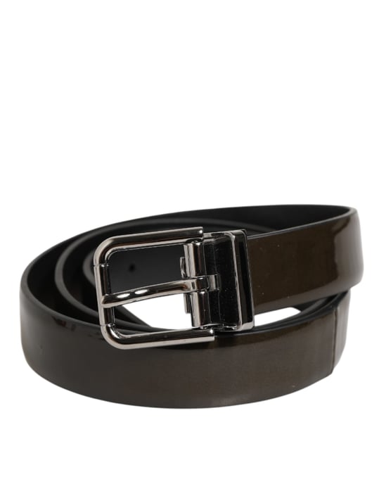 Dolce & Gabbana Brauner Glänzender Leder Gürtel mit Klassischer Metall-Schnalle - Image 2