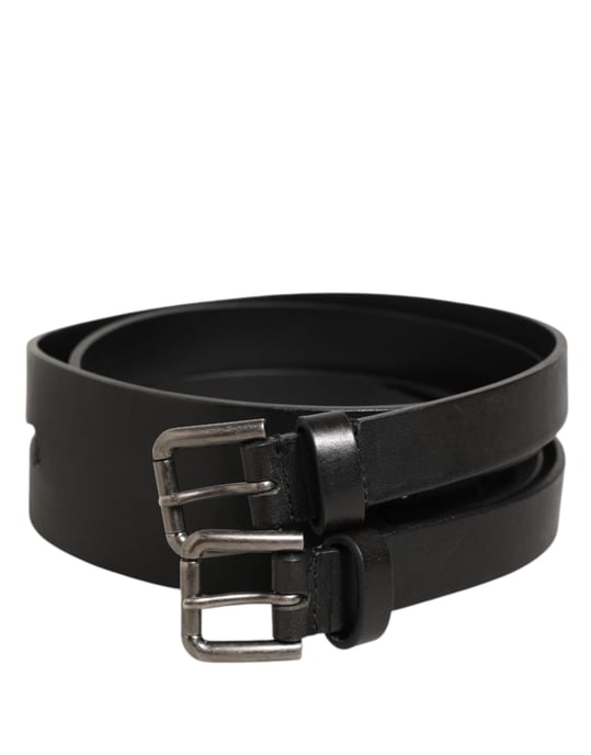 Dolce & Gabbana Schwarzer Doppelschicht-Leder-Gürtel mit Silberner Schnalle - Image 1