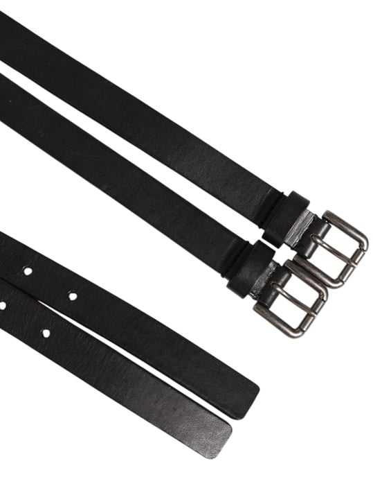 Dolce & Gabbana Schwarzer Doppelschicht-Leder-Gürtel mit Silberner Schnalle - Image 3