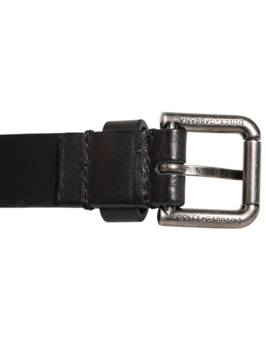 Dolce & Gabbana Schwarzer Doppelschicht-Leder-Gürtel mit Silberner Schnalle - Image 5