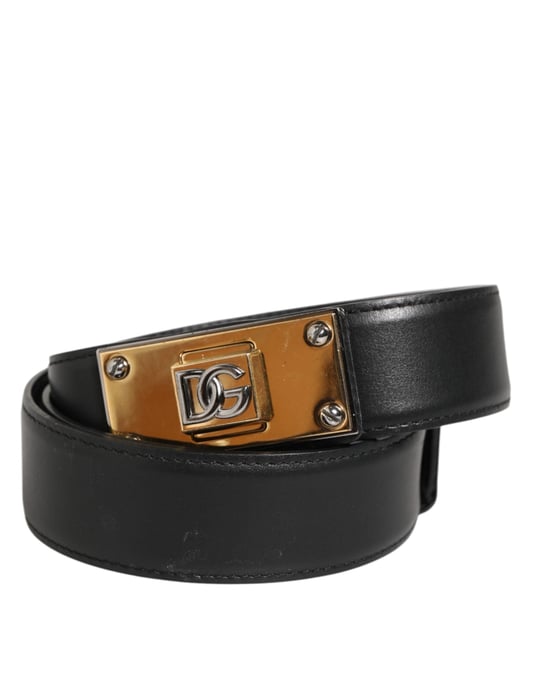 Dolce & Gabbana Schwarzer Leder Klassischer Metalllogo Schnallen Gürtel - Image 2