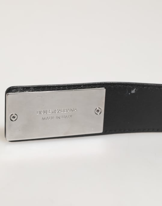Dolce & Gabbana Schwarzer Leder Klassischer Metalllogo Schnallen Gürtel - Image 3