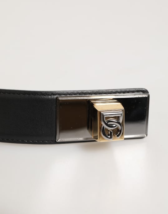 Dolce & Gabbana Schwarzer Leder Klassischer Metalllogo Schnallen Gürtel - Image 5
