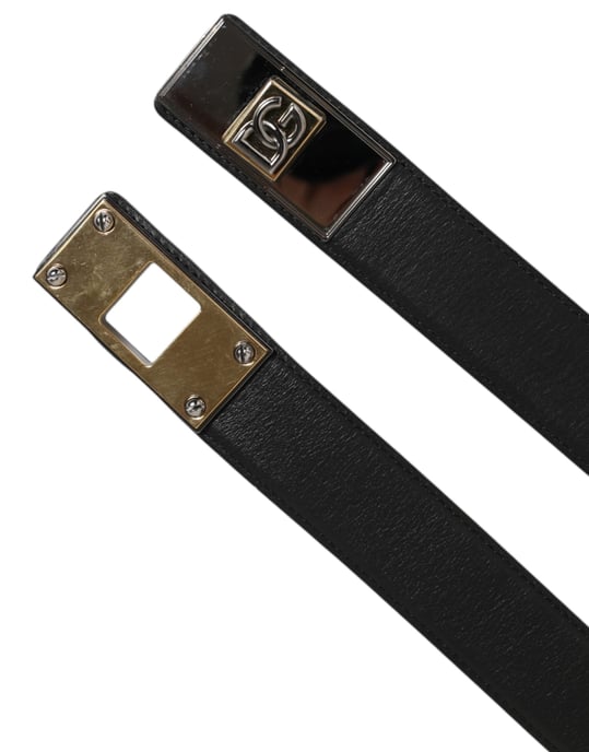 Dolce & Gabbana Schwarzer Leder Klassischer Metalllogo Schnallen Gürtel - Image 6