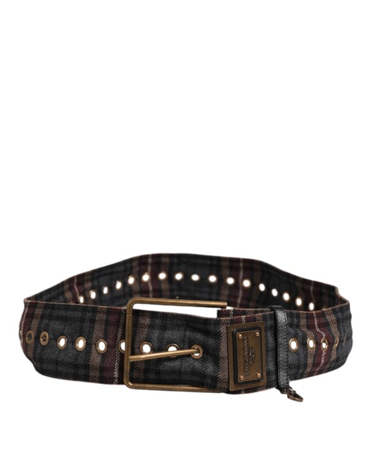 Dolce & Gabbana Karo-Stoff Logo-Platte Messing Schnalle Gürtel - Image 4