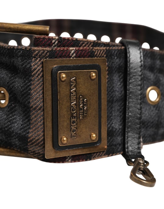 Dolce & Gabbana Karo-Stoff Logo-Platte Messing Schnalle Gürtel - Image 5