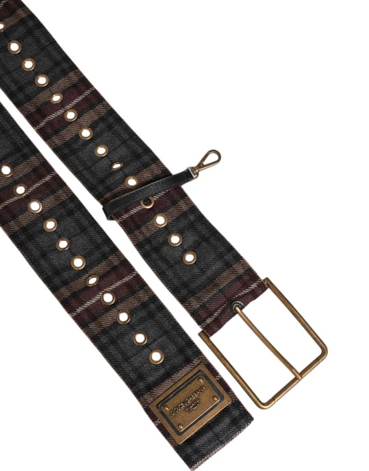 Dolce & Gabbana Karo-Stoff Logo-Platte Messing Schnalle Gürtel - Image 6