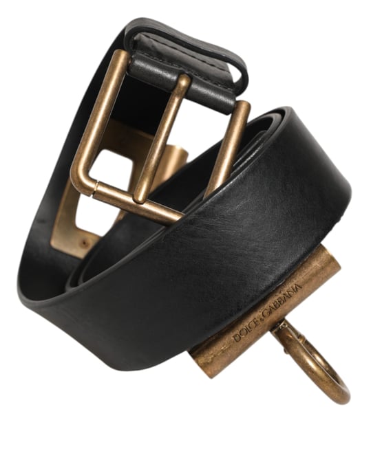Dolce & Gabbana Schwarzer Leder-Gürtel mit Seitenschlaufen und Messingschnalle - Image 2