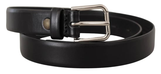 Dolce & Gabbana Schwarzer Kalbleder Gürtel mit silberner Logo-Schnalle - Image 1