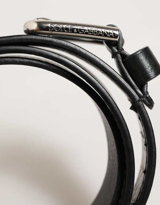 Dolce & Gabbana Schwarzer Leder Gürtel mit klassischer Metall-Logo-Schnalle - Image 3