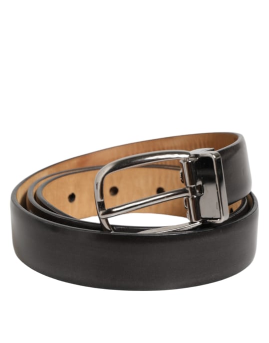 Dolce & Gabbana Schwarzer Klassischer Leder-Gürtel mit Schnalle in Silberfarbe - Image 2