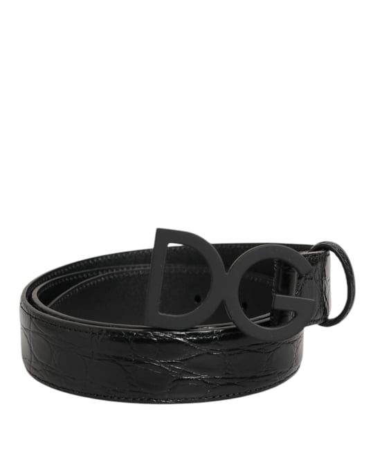 Dolce & Gabbana Schwarzer Exotischer Leder Gürtel mit Metalllogo-Schnalle - Image 2