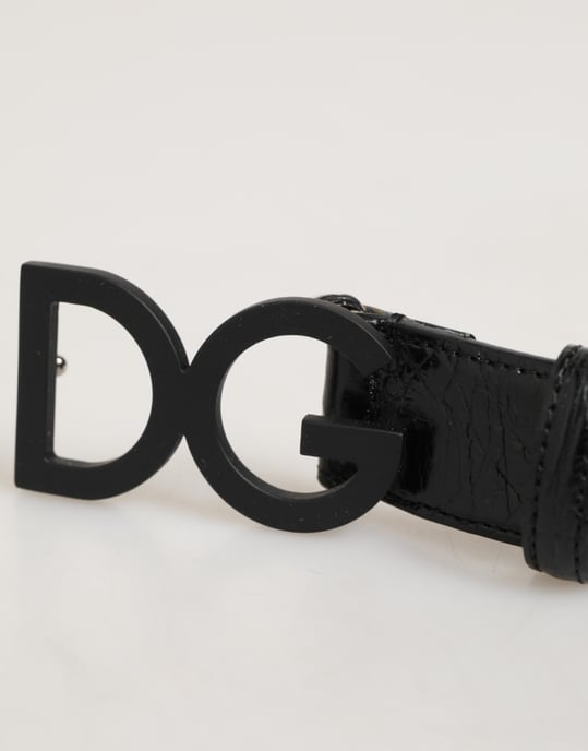 Dolce & Gabbana Schwarzer Exotischer Leder Gürtel mit Metalllogo-Schnalle - Image 3