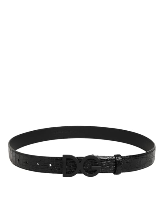 Dolce & Gabbana Schwarzer Exotischer Leder Gürtel mit Metalllogo-Schnalle - Image 5