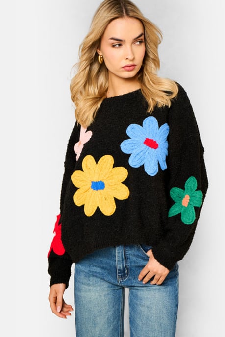 Schwarzer, gehäkelter 3D-Blumenpullover - Image 2