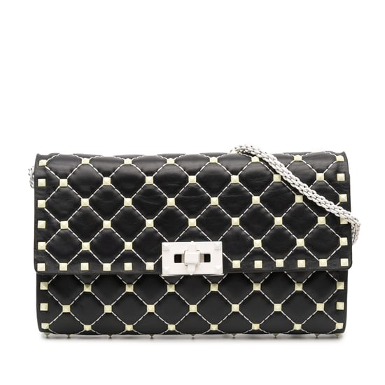 Gebrauchtes Bauchtäschchen aus gestepptem Lammleder mit Rockstud Spike auf Kette - Image 1