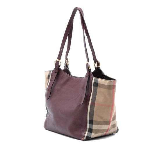 Gebrauchte kleine Tasche aus Leder und Karomuster-Canvas Canterbury Tote - Image 2