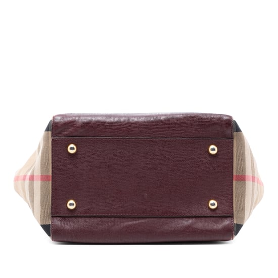 Gebrauchte kleine Tasche aus Leder und Karomuster-Canvas Canterbury Tote - Image 3