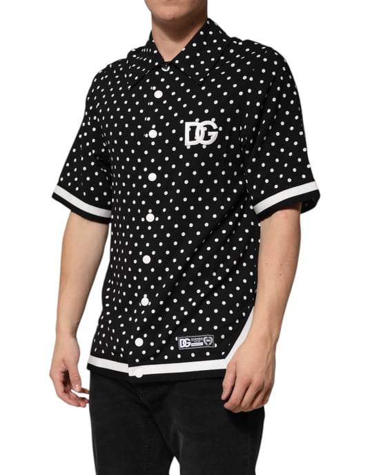Dolce & Gabbana Schwarzes Polka-Dot Kurzarm-Kragen-Polo-T-Shirt - Image 3