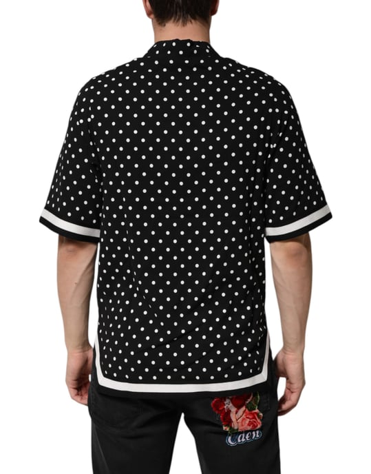 Dolce & Gabbana Schwarzes Polka-Dot Kurzarm-Kragen-Polo-T-Shirt - Image 4