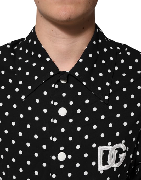 Dolce & Gabbana Schwarzes Polka-Dot Kurzarm-Kragen-Polo-T-Shirt - Image 5