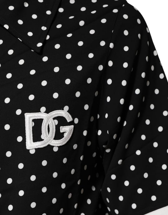 Dolce & Gabbana Schwarzes Polka-Dot Kurzarm-Kragen-Polo-T-Shirt - Image 6